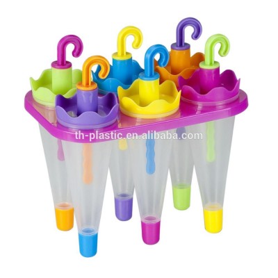 Colorful 6 pcs in 1 set plastic umbrella shape Popsicle Ice Pop Mold