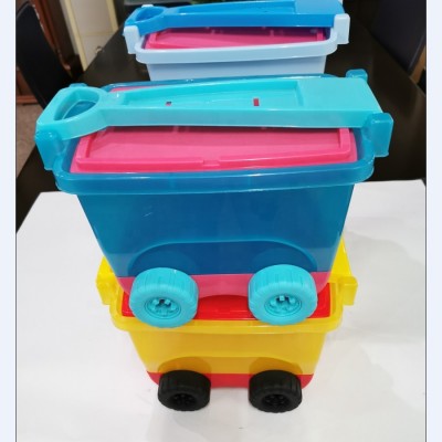 plastic stationery storage box with wheels with handle trolly tool box